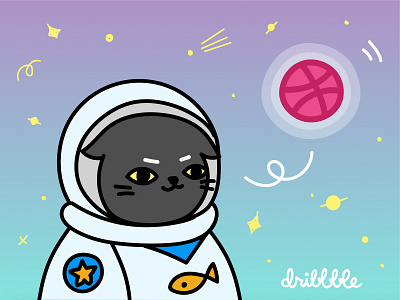 Hello dribbble cat debuts design dribbble first shot hello illustration