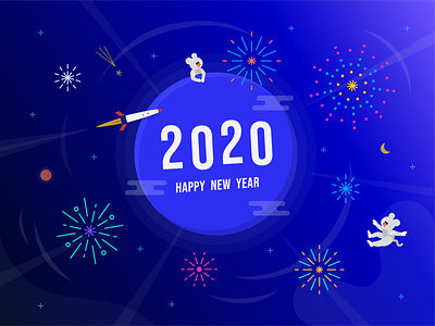 happy new year in space design firework illustration mouse rocket space star vector