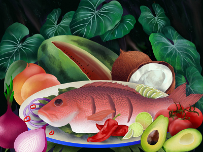 meal dish fish food illustration meal procreate stilllife
