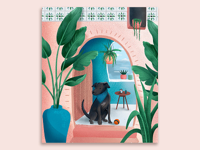 Hank's House archway dog dog illustration house illustration plants procreate texture