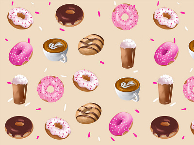 Coffee & Donuts breakfast cappuccino coffee donut donut pattern donuts espresso food illustration pattern procreate procreate app procreate art
