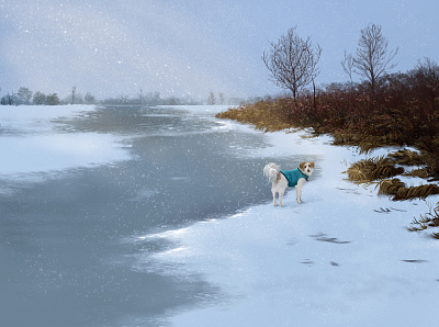 Marty in the Snow animal dog illu illustration landscape procreate procreate app procreate art snow winter