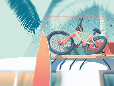VW Type 2 Illustration Working Close Up 2 beach bike bmx costa rica palm surf surfboard tamarindo tree van