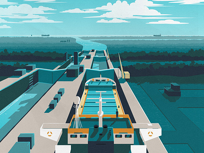 Welland Canal Illustration canada canal cargo clouds illustration infographic lake ontario river shipping water lock