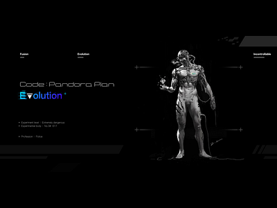 Evolution - Code : Pandora Plan characters conceptart cyberpunk cyborg digital2d font design illustration logo