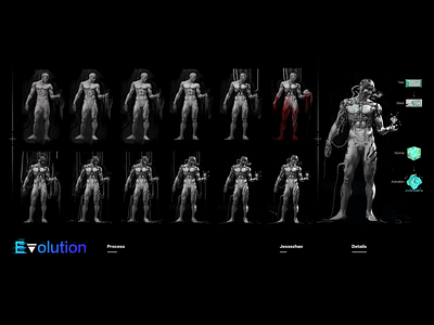 Evolution - Details / Process c4d characters conceptart cyberpunk cyborg digital2d font design
