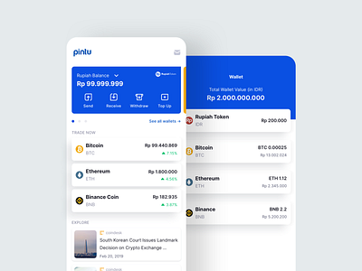 Pintu - Cryptocurrency App bitcoin crypto wallet finance fintech minimal mobile app product design token ui design