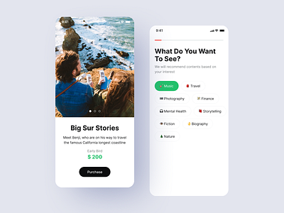 Preference Selector UI 2d content mobile onboarding productdesign selector travel travel app uiux