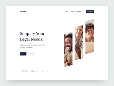 Signed - Notary SAAS Service header landing page legal minimal notarize notary web design website white space