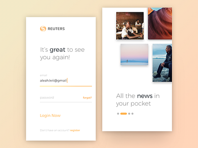 Reuters News App Exploration app daily gradient in minimal onboarding sign ui ux white