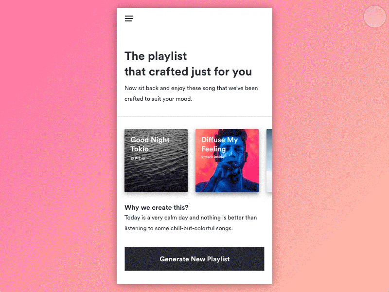 Exploration - Playlist generator app daily minimal motion music player ui ux