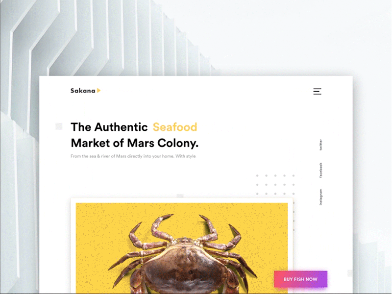 Sakana - Authentic Seafood Marketplace interface landing page marketplace motion principle yellow