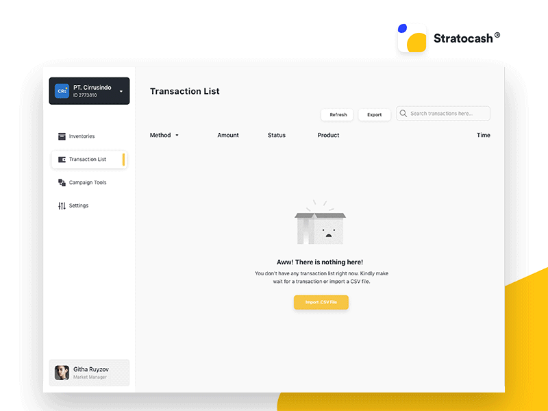 Stratocash® - Dashboard Exploration dashboard empty state finance ui ux