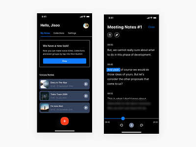 #Exploration - Voice Notes Reader app dark app dark mode dark ui interface minimal ui uxdesign voice assistant voicenote