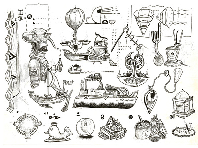 L'univers de la mer art color pencil design draw dream illustration logo objects pirate sea water ink