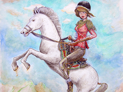 Horsewomen art cheval children illustration color pencil design draw dream graphic design horse horsewomen illustration landscape naive sort water ink