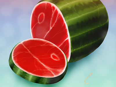 "Watermelon meat" aerograph art color pencil concept design draw dream food fruit graphic design illustration item meat nft object strange surrealistic thomas auvin water ink watermelon