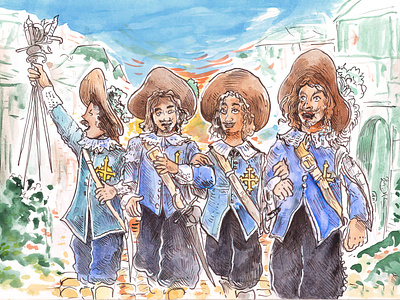 "Les trois mousquetaire (Alexandre Dumas)" alexandre dumas art book character design characters children illustration color pencil design draw dream educative fiction graphic design historic illustration les trois mousquetaires roman sketch thomas auvin water ink