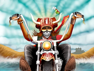 Madagascar Rider aerograph art branding color pencil design draw dream festival graphic design illustration madagascar metal moto music poster rider rock thomas auvin vehicule water ink