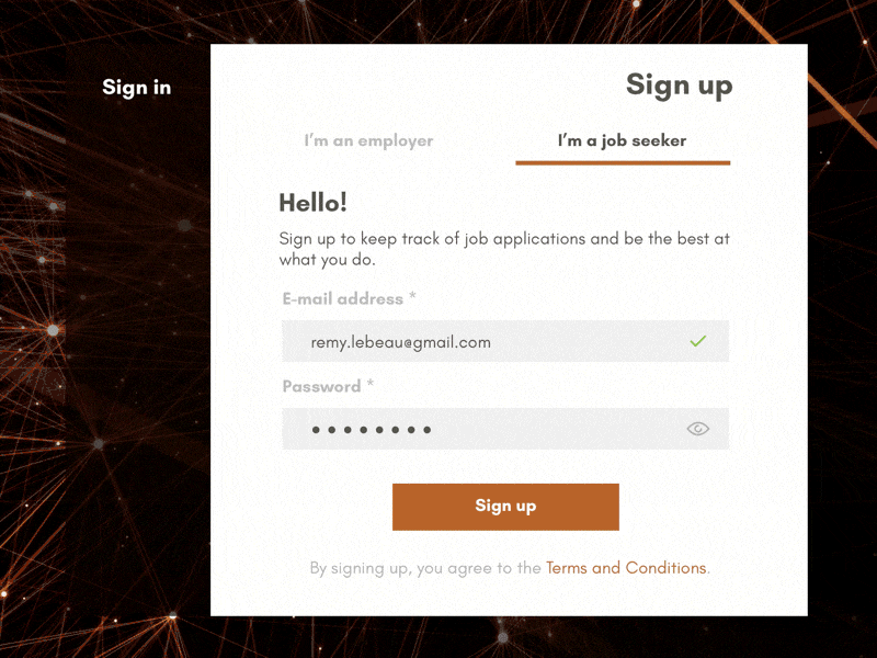 Sign in and sign up interaction