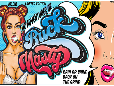 The adventures of Buck Nasty Vol 1 and 2 branding design illustration logo typography vector