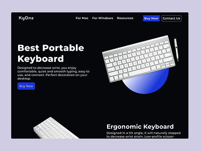 KyOne Keyboards 2d app blue clean darkmode design homepage keyboard kyone landing page office portable product page ui uiux ux