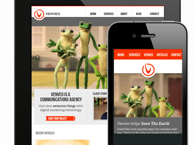 Venveo Responsive Site claymation homepage ipad iphone red responsive ui web design website