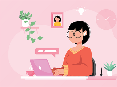 Remote worker adobe illustrator art download drawing flat drawing free free download free to use illustration illustrator laptop pink remote working vector vector art vector drawing woman woman working young woman