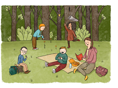 Children on a picnic book children illustration typography