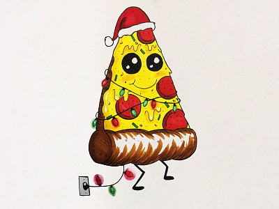 Merry Pizza christmas cute illustration lights pizza
