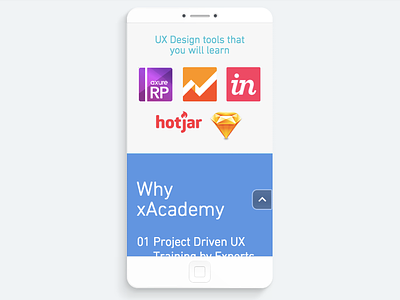 Learn UX Design Tools And Why xAcademy (Mobile Version) become designer invision landing page learn ux online course online learning sketch ux design ux mentor ux tools vibrant design visual design