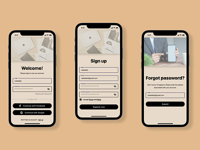 Mobile app Login and Sign up screen Design