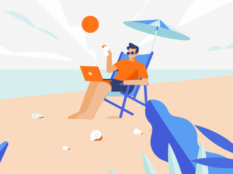 Work-rest cycle 2d after effects animation beach business businessman computer flat loop motion design motion graphics rest vacation