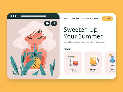 Cocktail App character character design cocktail drinks icons illustration illustrator people summer ui virtual woman