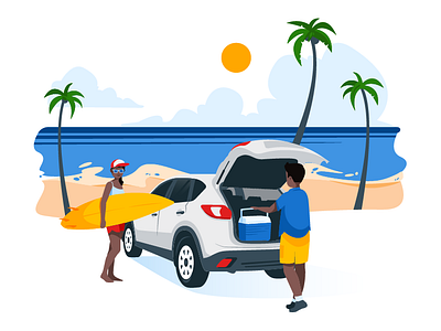 To the beach! beach brand illustration car character character design editorial illustration picnic summer surfing suv vacation vehicle website