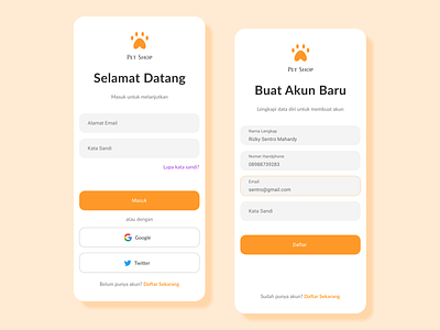 Sign in / Sign up pages for pet application app cat app design interface log in mobile app modern pet app regis registration sign in sign up simple ui uiux ux