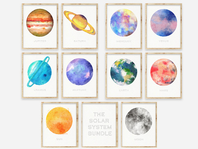 Digital Watercolor Solar System