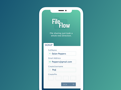 FileFlow Sign Up Concept dailyui dailyui 001 file file share file sharing gradient mobile signup signup signupform