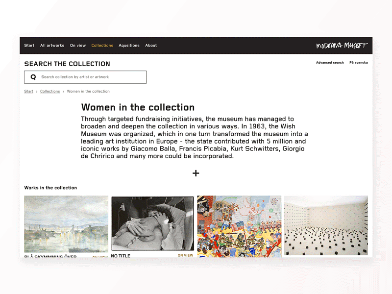 Moderna Museet desktop view ui ux web design