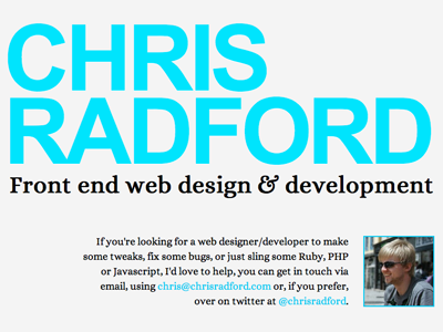 chrisradford.com in browser website