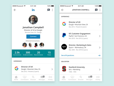 LinkedIn Profile Views app clean interface ios iphone list mobile profile sketch ui ux