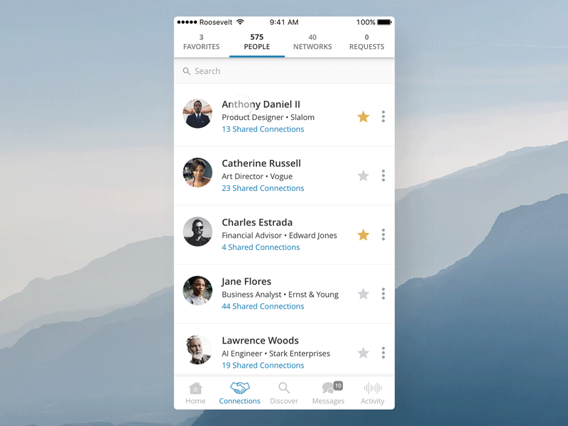 Linkedin "Connections" Menu ae animation app clean gif ios iphone list mobile prototyping ui ux