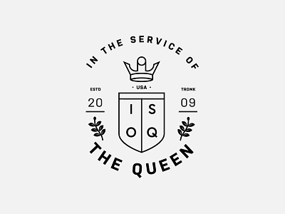 IN THE SERVICE OF THE QUEEN apparel badge branding clothing crown identity logo shield