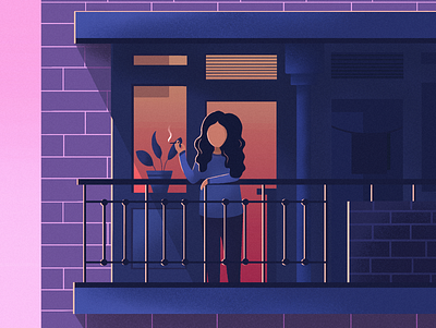 Smoking Girl balcony clean flat girl illustration minimal mood smoke smoking sunset vietnam woman