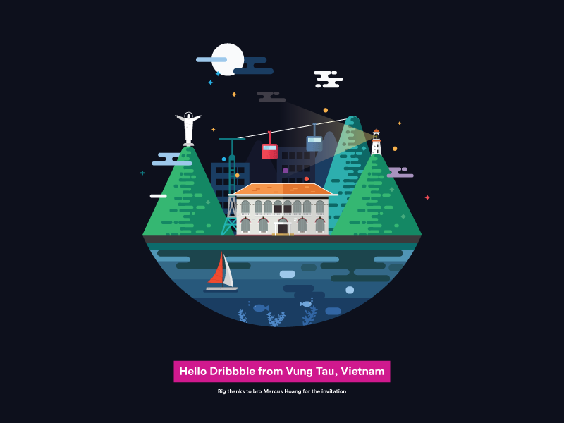 Vung Tau by night illustrator city night landscape icon flat vietnam illustration