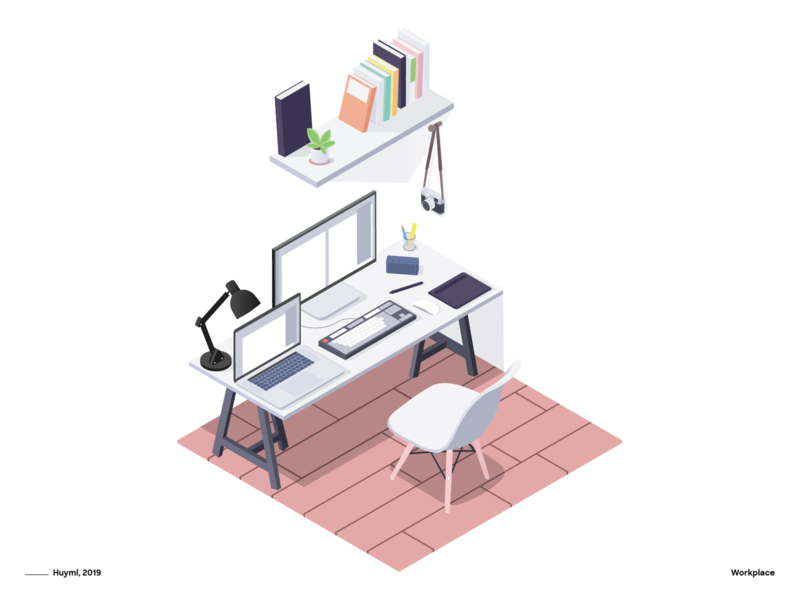 Workplace. desktop eames chair illustration illustrator isometric isometric illustration office table vietnam workplace