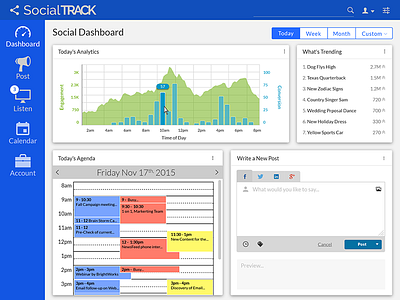 Social Track, Dashboard dashboard desktop enterprise saas ui widgets