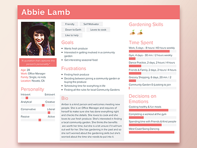 User Persona, Community Gardening 2 one page persona personal research