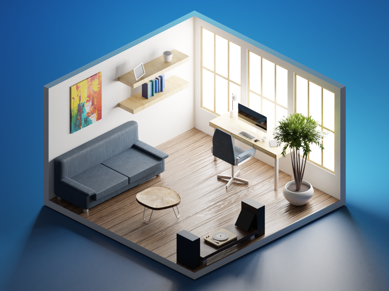 3D Home Office by Kerrie Hui on Dribbble