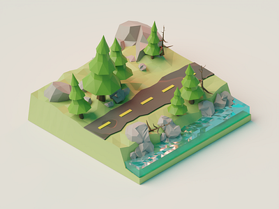 Forest Palms 3d blender illustration isometric lowpoly